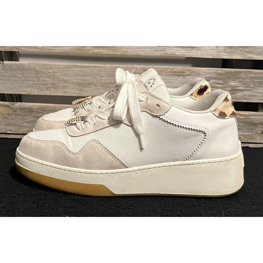 Loeffler Randall Gia Sneakers 7.5 Cream‎ Suede Canvas Leopard Beaded Portugal